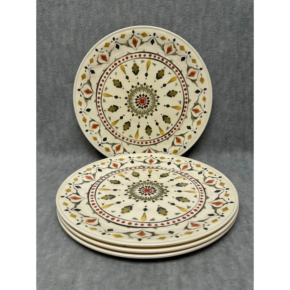 Threshold Dinner Plates Cream Multicolor Melamine Geometric Mandala Set of‎ 4